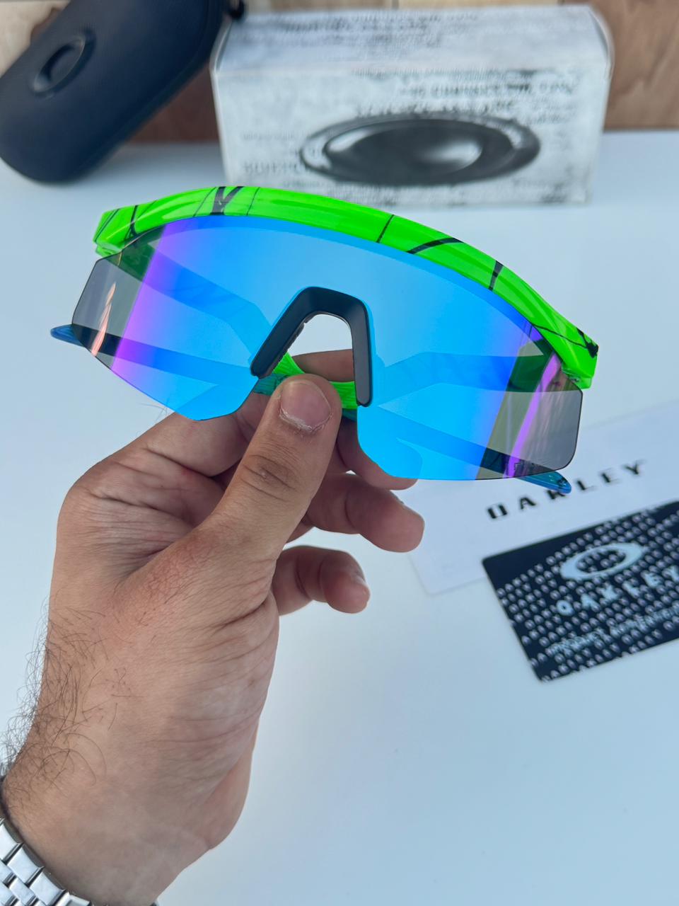 Most Awaited Sports Green Fluorescent Blue Mirror Prizm Sunglasses