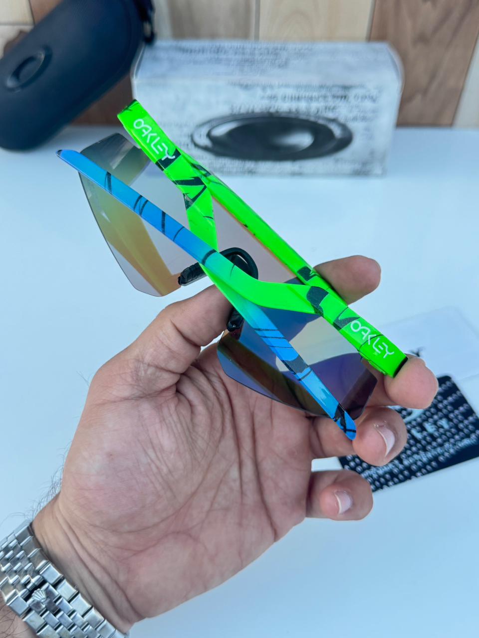 Most Awaited Sports Green Fluorescent Blue Mirror Prizm Sunglasses